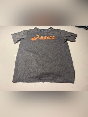 ASICS kids Heather Gray Performance Tee with Orange Logo size 10-12